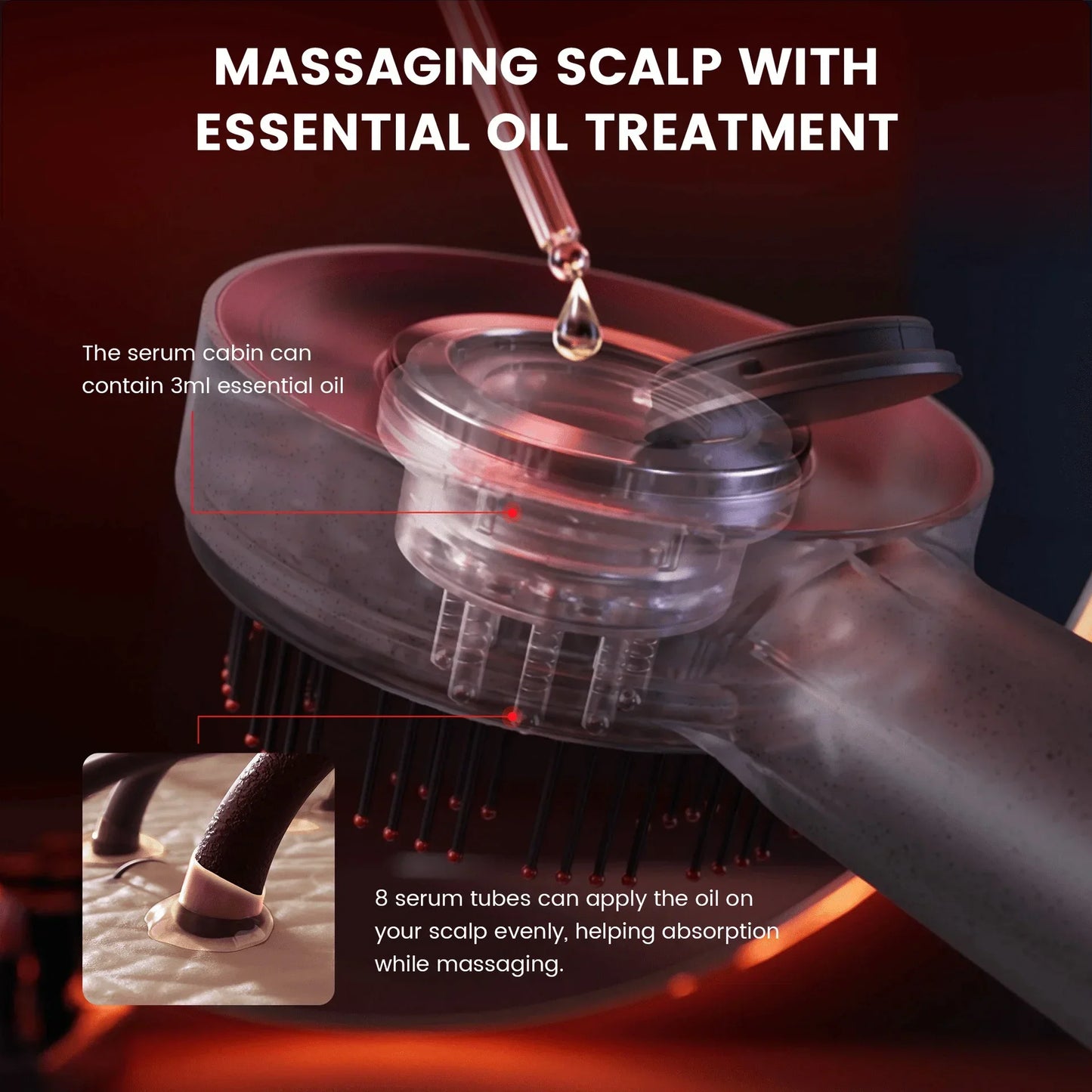 2-in-1 RED Light Scalp Massager with Oil Applicator, Electric Hair Brushes with Hair Oil Dispenser