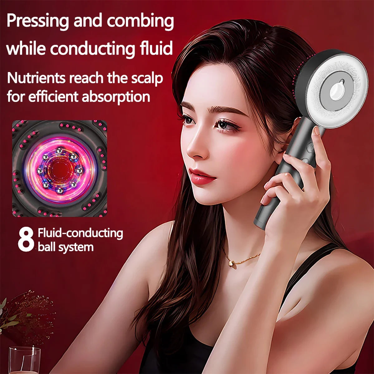 2-in-1 RED Light Scalp Massager with Oil Applicator, Electric Hair Brushes with Hair Oil Dispenser