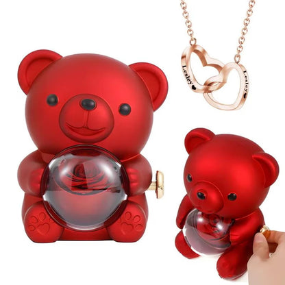 Eternal Rose Bear with Heart-shaped Necklace