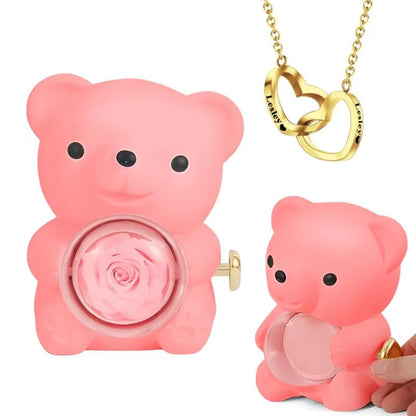 Eternal Rose Bear with Heart-shaped Necklace