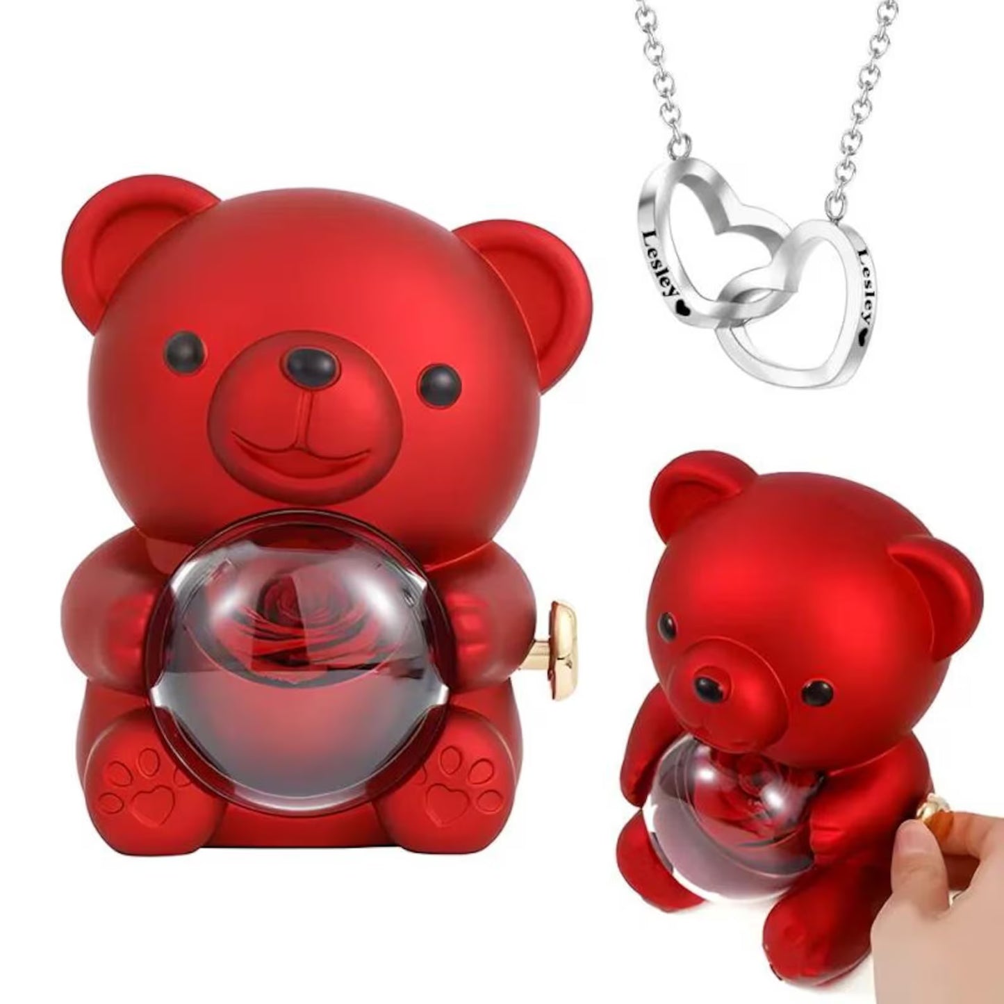 Eternal Rose Bear with Heart-shaped Necklace