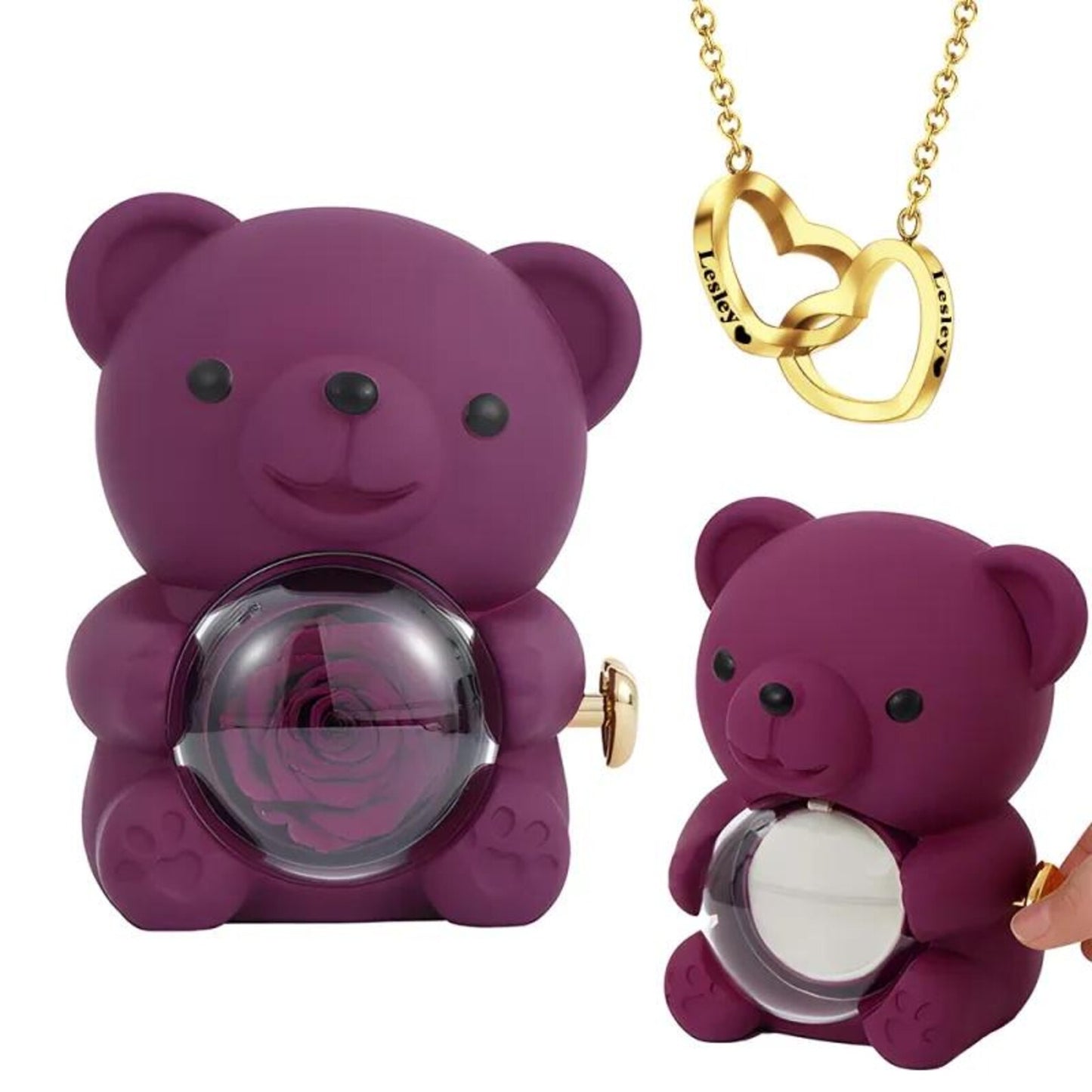 Eternal Rose Bear with Heart-shaped Necklace