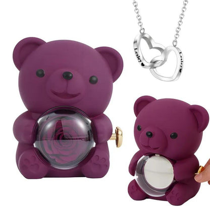 Eternal Rose Bear with Heart-shaped Necklace