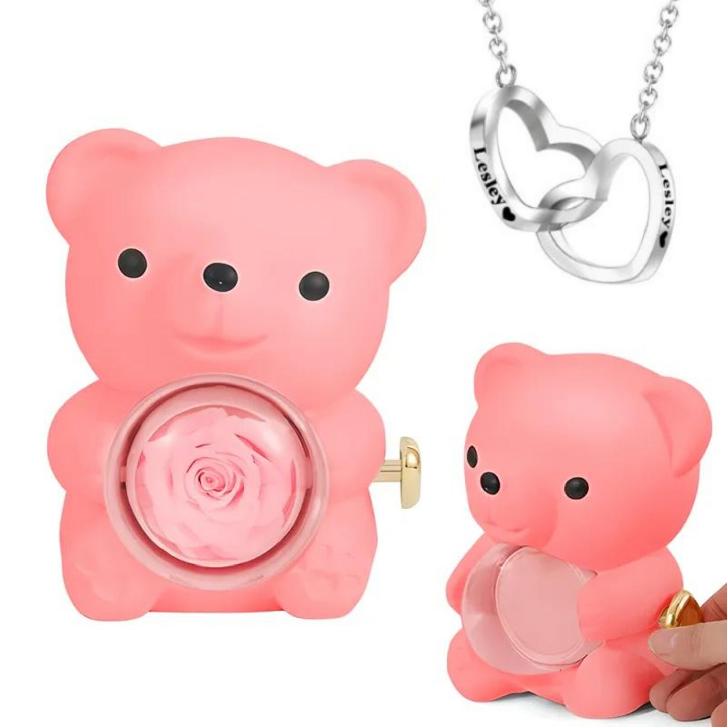 Eternal Rose Bear with Heart-shaped Necklace
