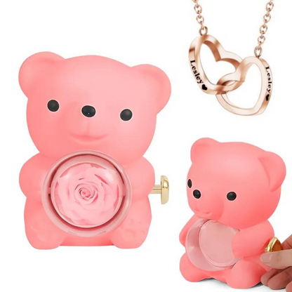 Eternal Rose Bear with Heart-shaped Necklace