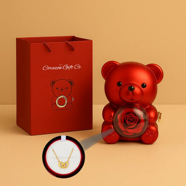 Eternal Rose Bear with Heart-shaped Necklace