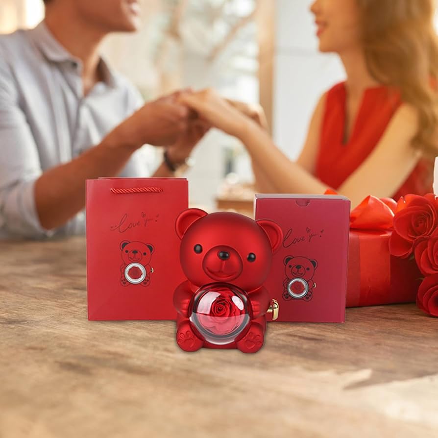 Eternal Rose Bear with Heart-shaped Necklace