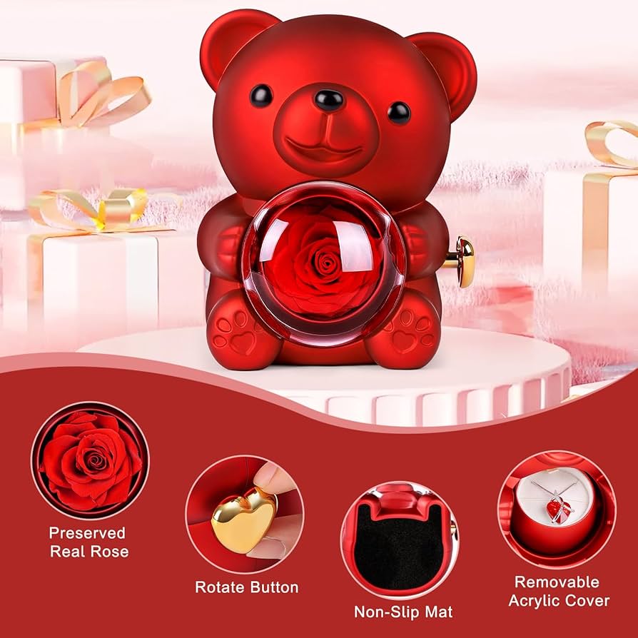 Eternal Rose Bear with Heart-shaped Necklace